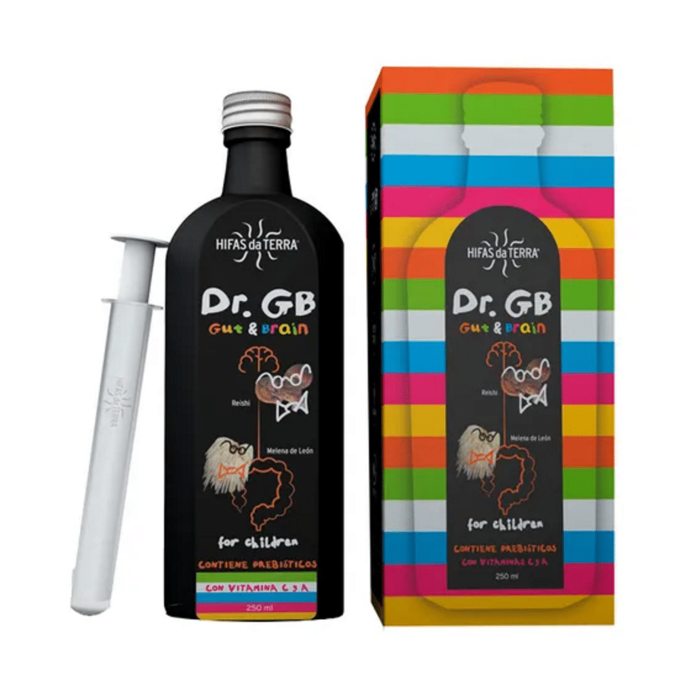 Xarope Dr GB Gut & Brain 250ml Hifas da Terra Dr. GB Gut and Brain, suplemento alimentar sem glúten e adequado a vegans