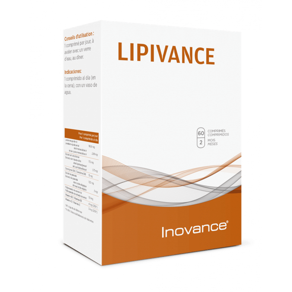 Lipivance 60comp Inovance Lipivance, uplemento alimentar à base de levedura vermelha do arroz, extratos vegetais, policosanóis, coenzima Q10 e vitaminas B3 e E
