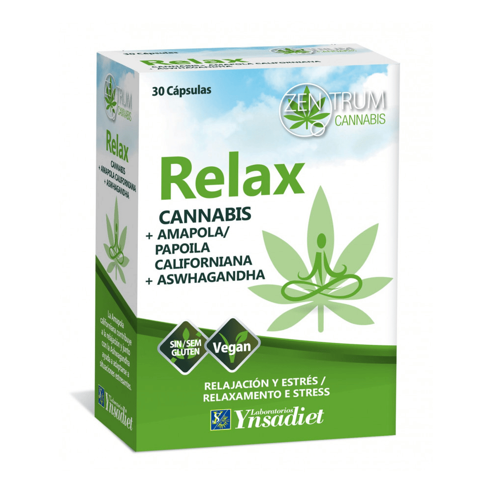 Zen Trum Cannabis Relax Relax - Cannasbis + Papoila + Aswhagandha, suplemento alimentar sem glúten e adequado para vegans