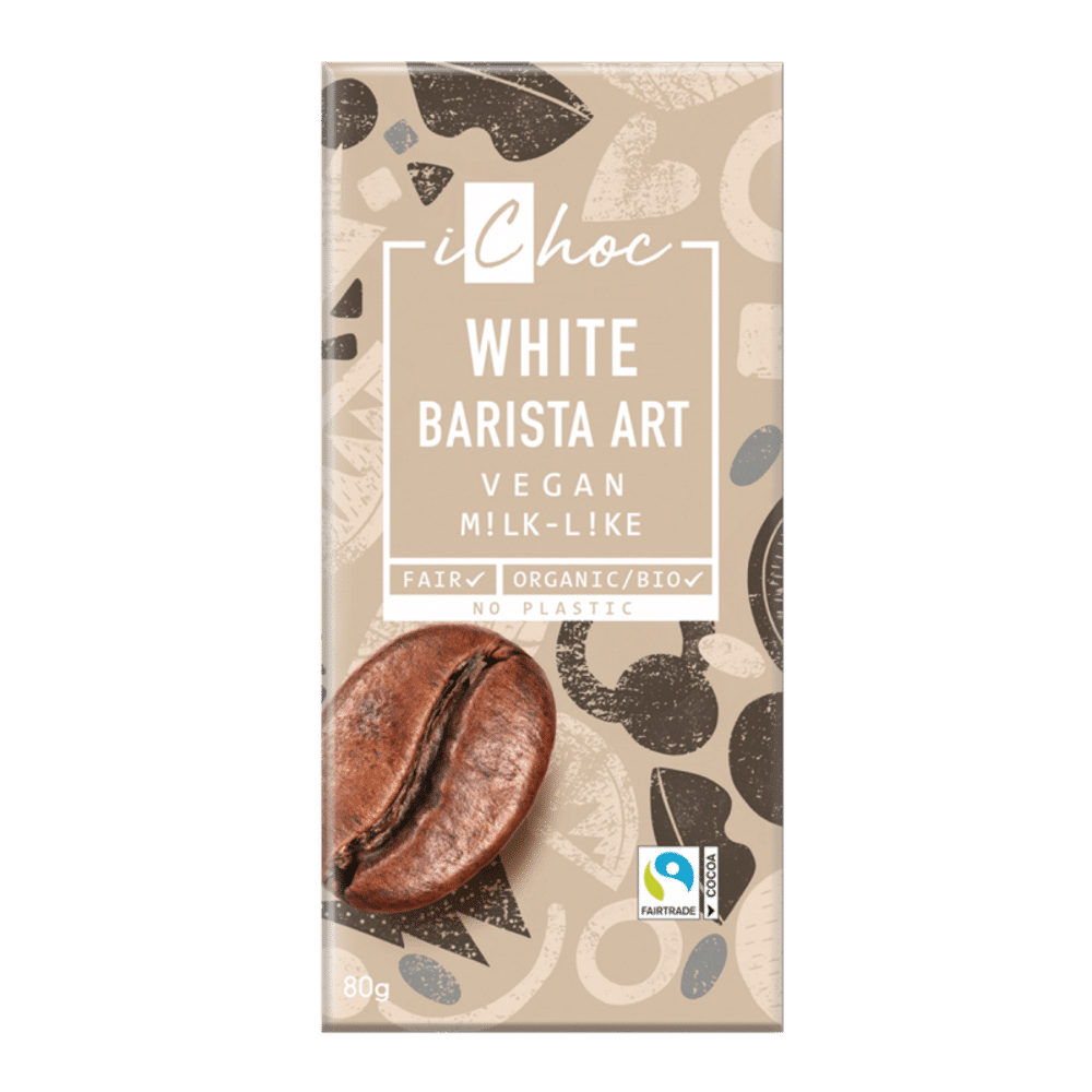 Chocolate Branco Vegano White Barista 80gr iChoc Chocolate Branco White Barista, com ingredientes biológicos, para vegans