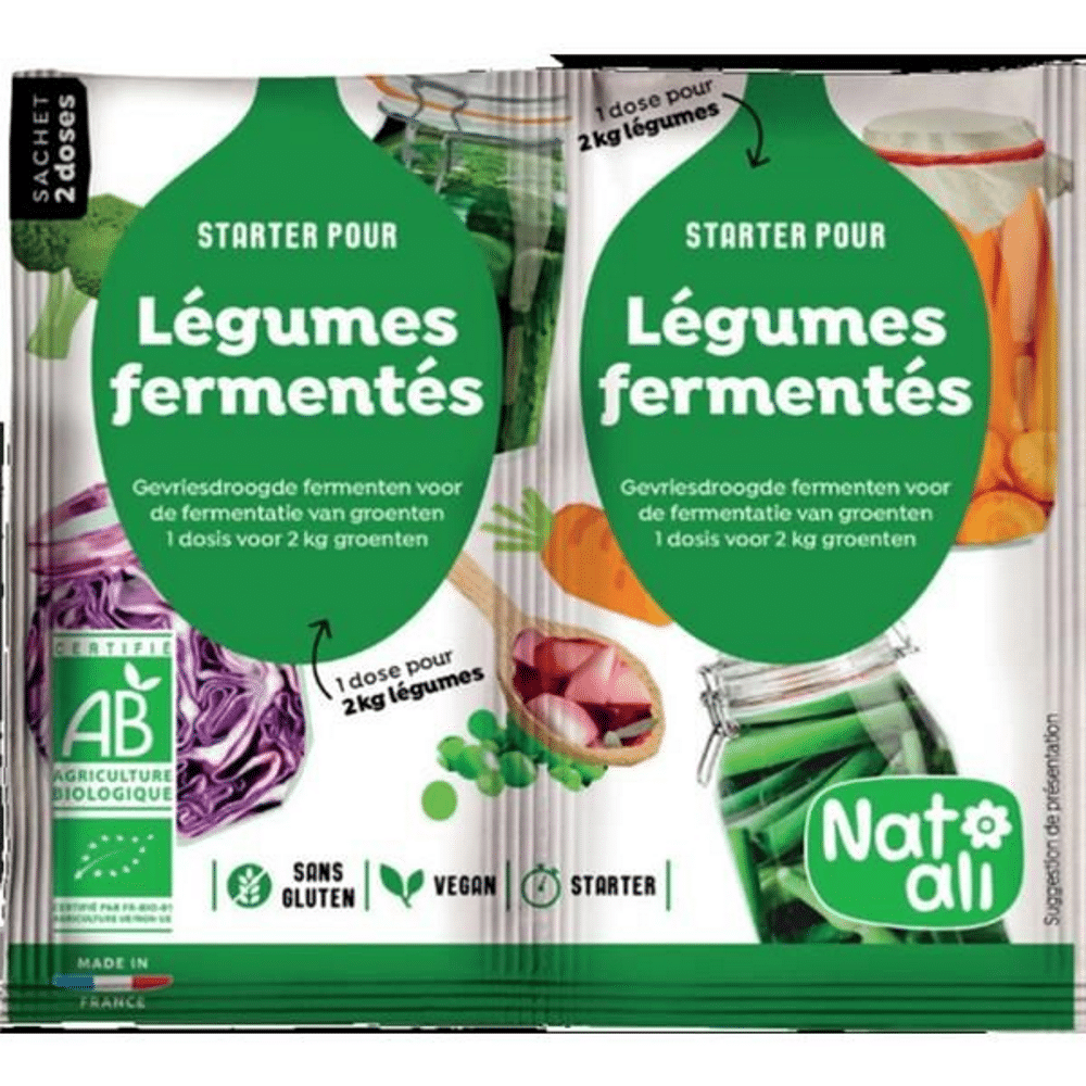 Fermentos Liofilizados para lacto-fermentaçao de legumes SG Bio 2x6g Nat ali Fermento para Lactofermentação de Legumes biológico, sem glúten e adequado a vegans