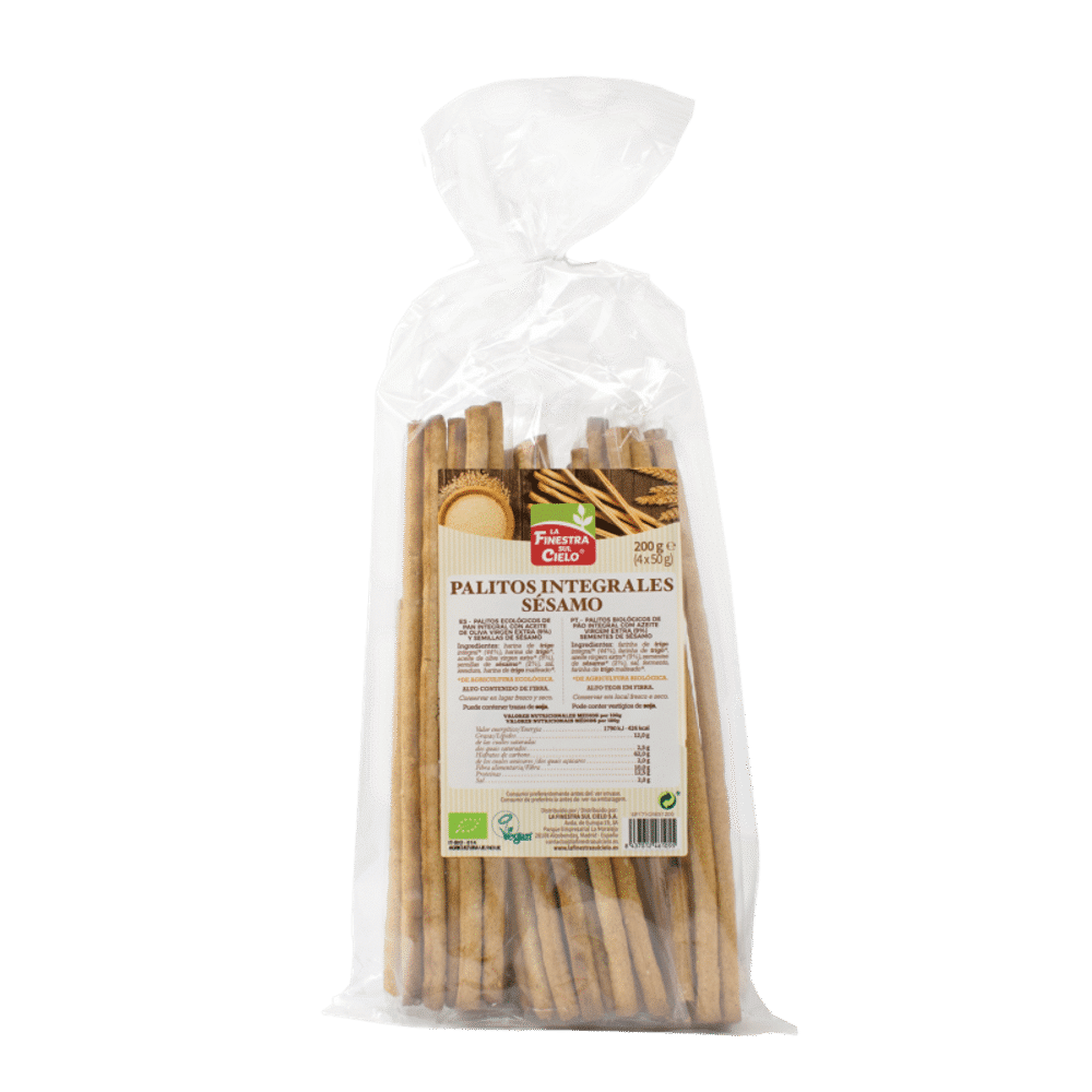 Grissines Integrais de Sésamo 200 grs Grissines Integrais de Sésamo com ingredientes biológicos, adequado para vegans