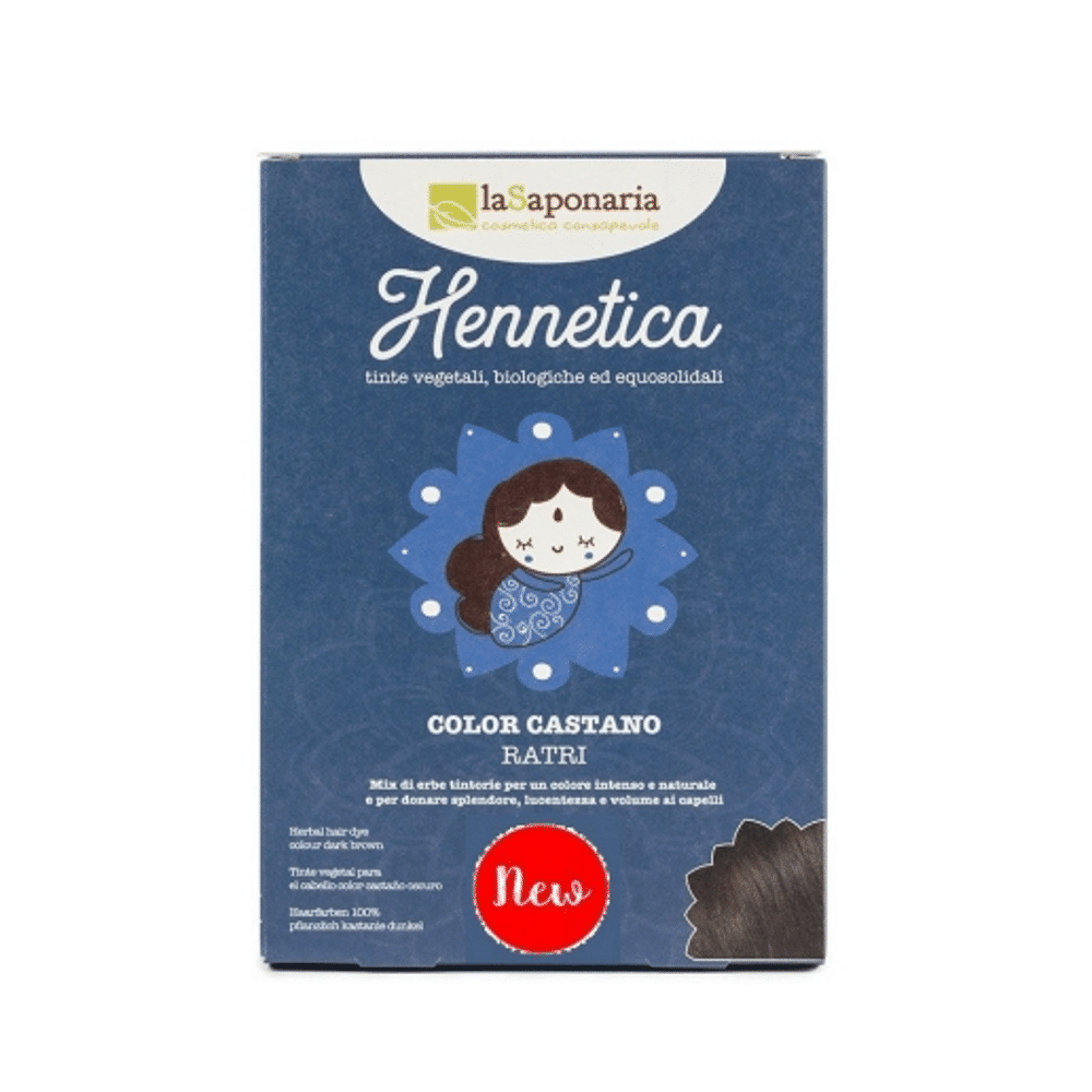 Hennetica Tinta Vegetal para Cabelo Ratri - Cor Castanho Escuro, com ingredientes biológicos, para vegans