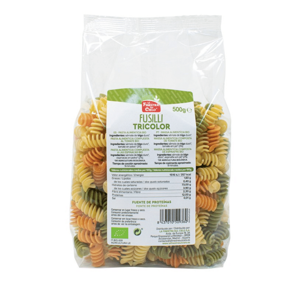 Fusilli Tricolor 500gr Fusilli Tricolor ingredientes de origem biológica