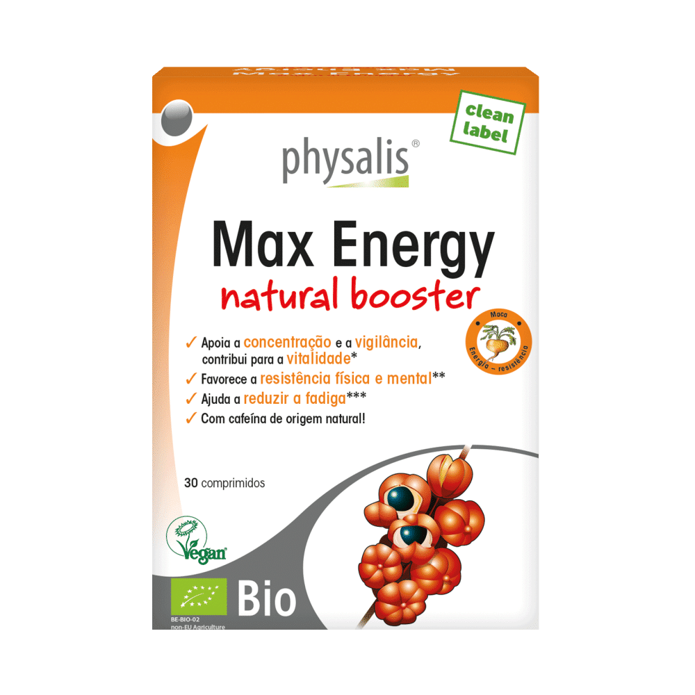 Max Energy comprimidos physalis Max Energy, suplemento alimentar biológico, vegan