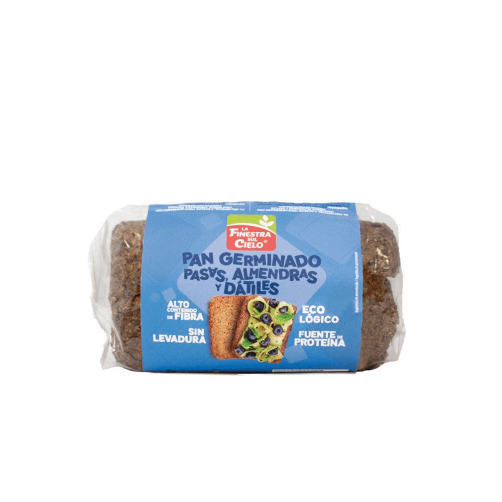 pao de Trigo Germinado Passas Amendoas Tamaras 400gr Pão de Trigo com Passas, Amêndoas e Tâmaras com ingredientes de origem biológica