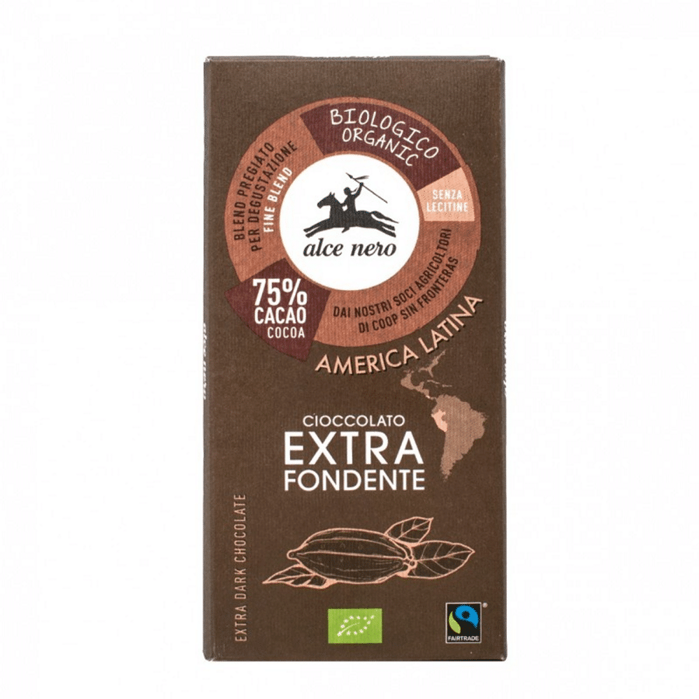 Barra Chocolate Negro 100gr Chocolate Negro 75% Cacau, com ingredientes biológicos