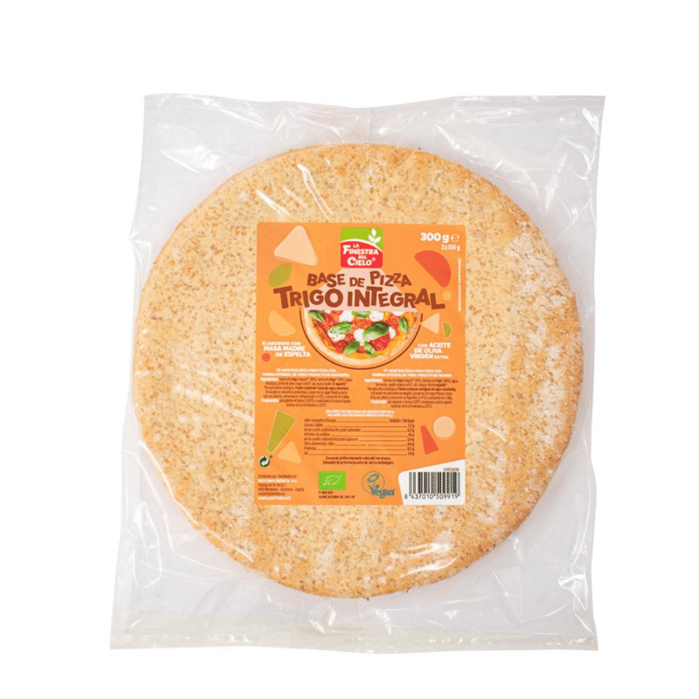 Base Para Pizza Integral 300gr Base para Pizza de Trigo Integral adequado para vegans com ingredientes biológicos