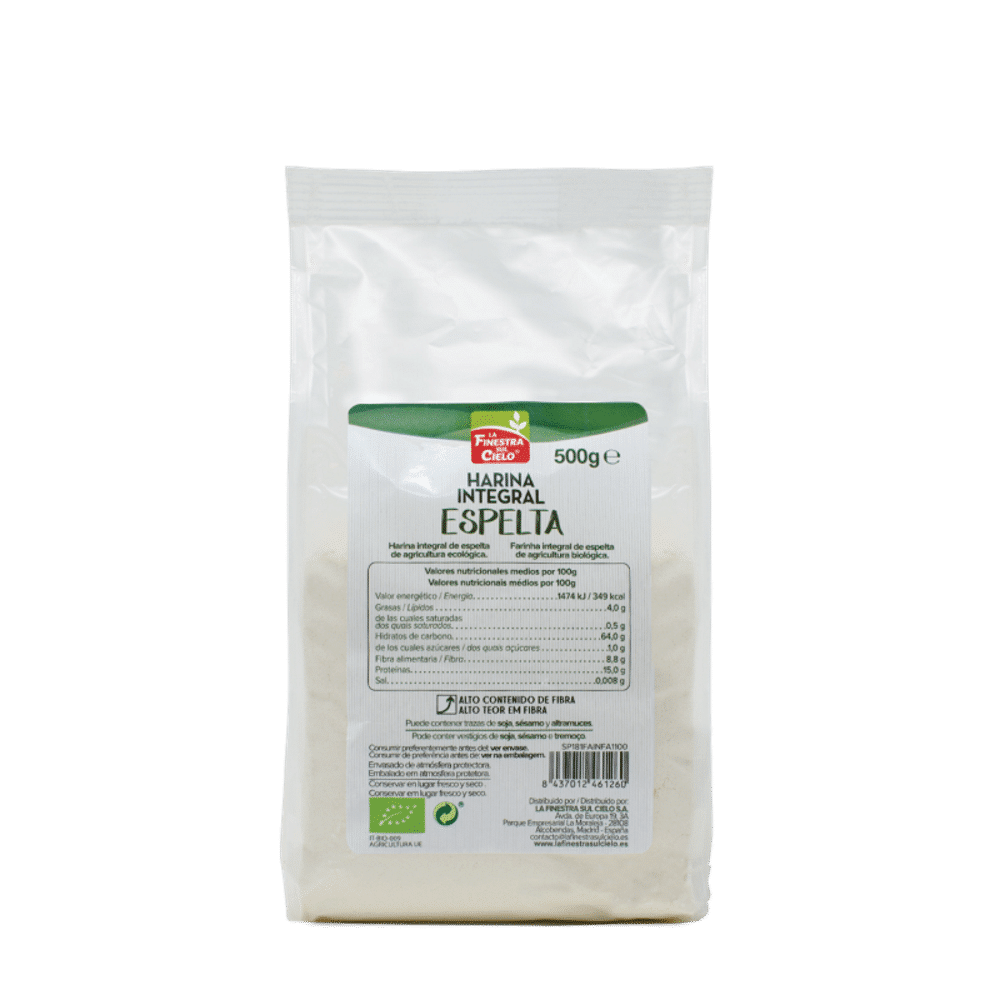 Farinha Integral de Espelta 500gr Farinha Integral de Espelta com ingredientes biológicos