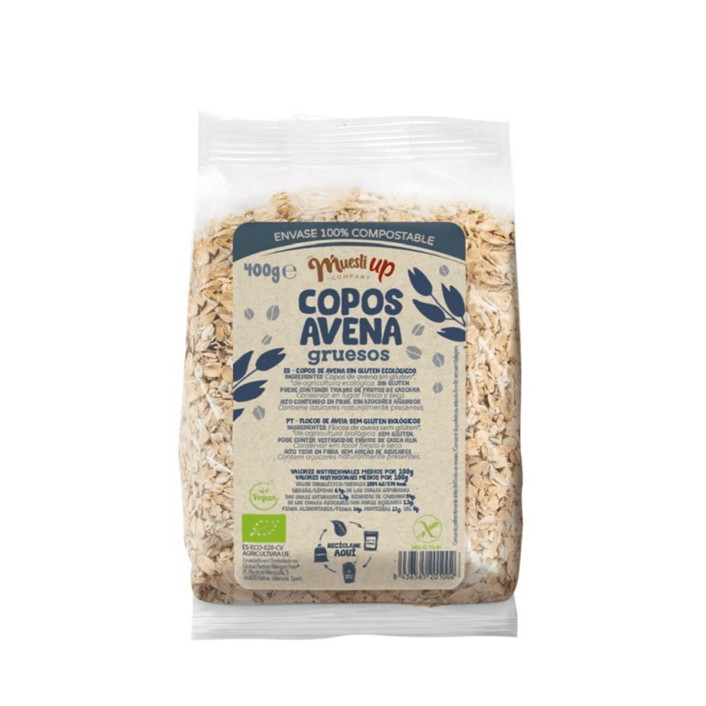Flocos de Aveia Grossos 400 grs Bio SG Flocos de Aveia Grossos sem glúten, para vegans e com ingredientes de origem biológica