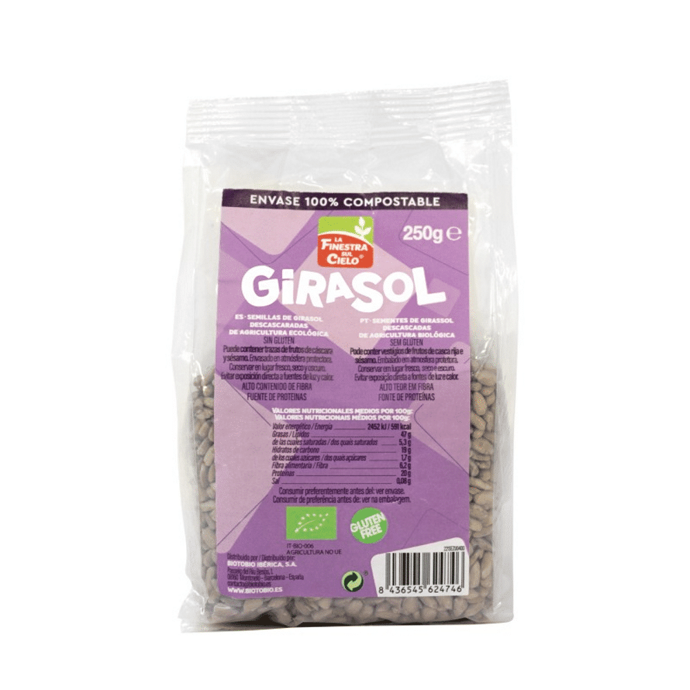 Sementes de Girassol descascadas 250gr La Finestra Sementes de Girassol Descascadas de ingredientes biológicos e sem glúten
