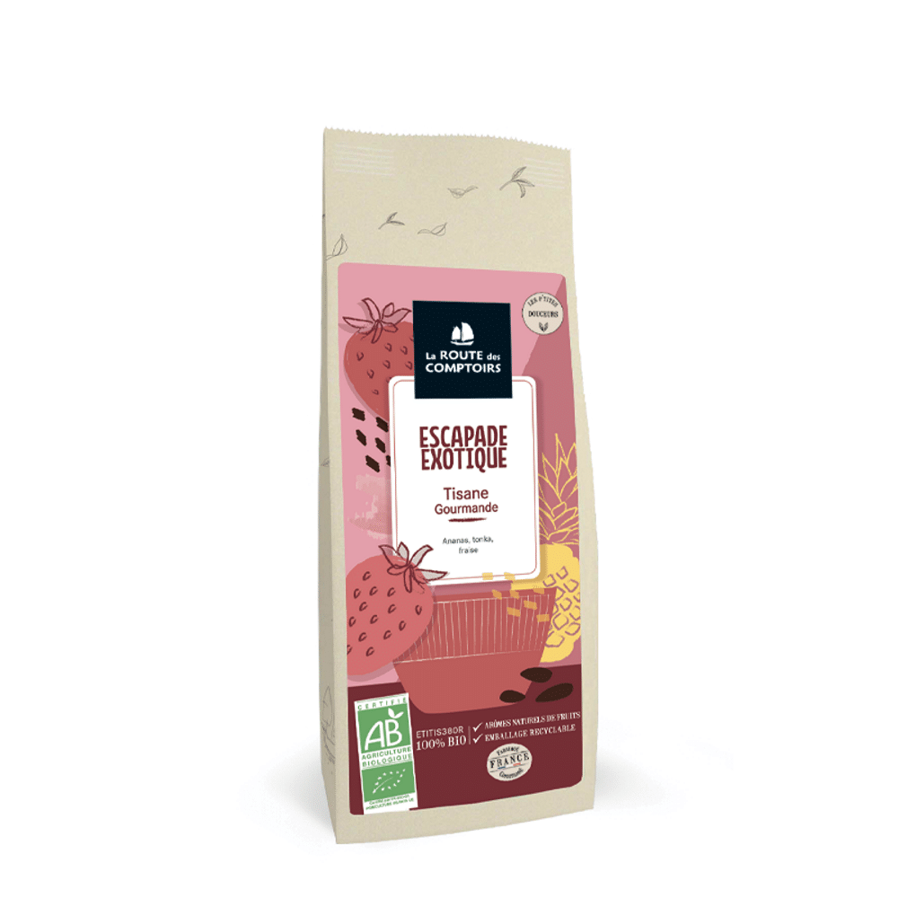 Tisana gourmet Escapade Exotique bio 100g La Route de Comptoirs Tisana Gourmet Escapade Exotique, com ingredientes biológicos
