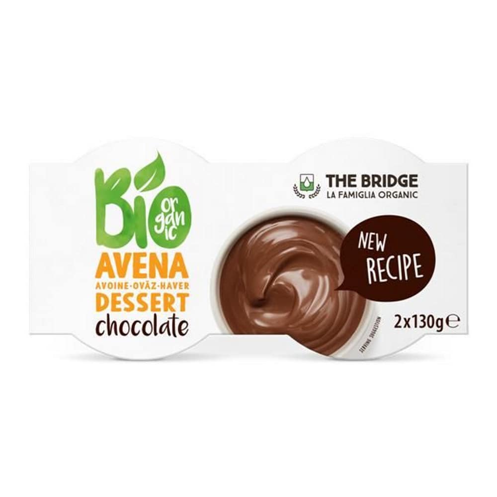 Sobremesa aveia chocolate bio vegan 2x130gr The Bridge Sobremesa de Aveia e Chocolate, biológico, sem glúten, sem lactose, vegan, vegetariano