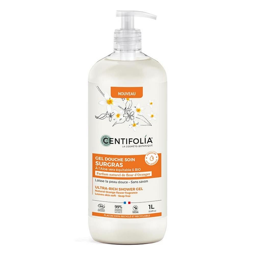 Gel Duche Surgras Anti-secura Flor Laranjeira Doseador 1L Centifolia Gel de Duche Flor de Laranjeira, com ingredientes biológicos, vegan