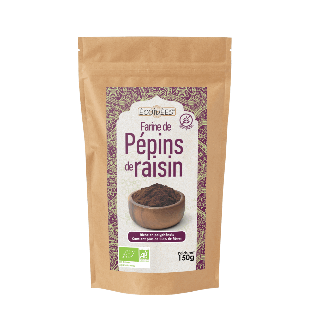 Farinha de Grainha de Uva bio 150g Ecoidees Farinha de Grainha de Uva
