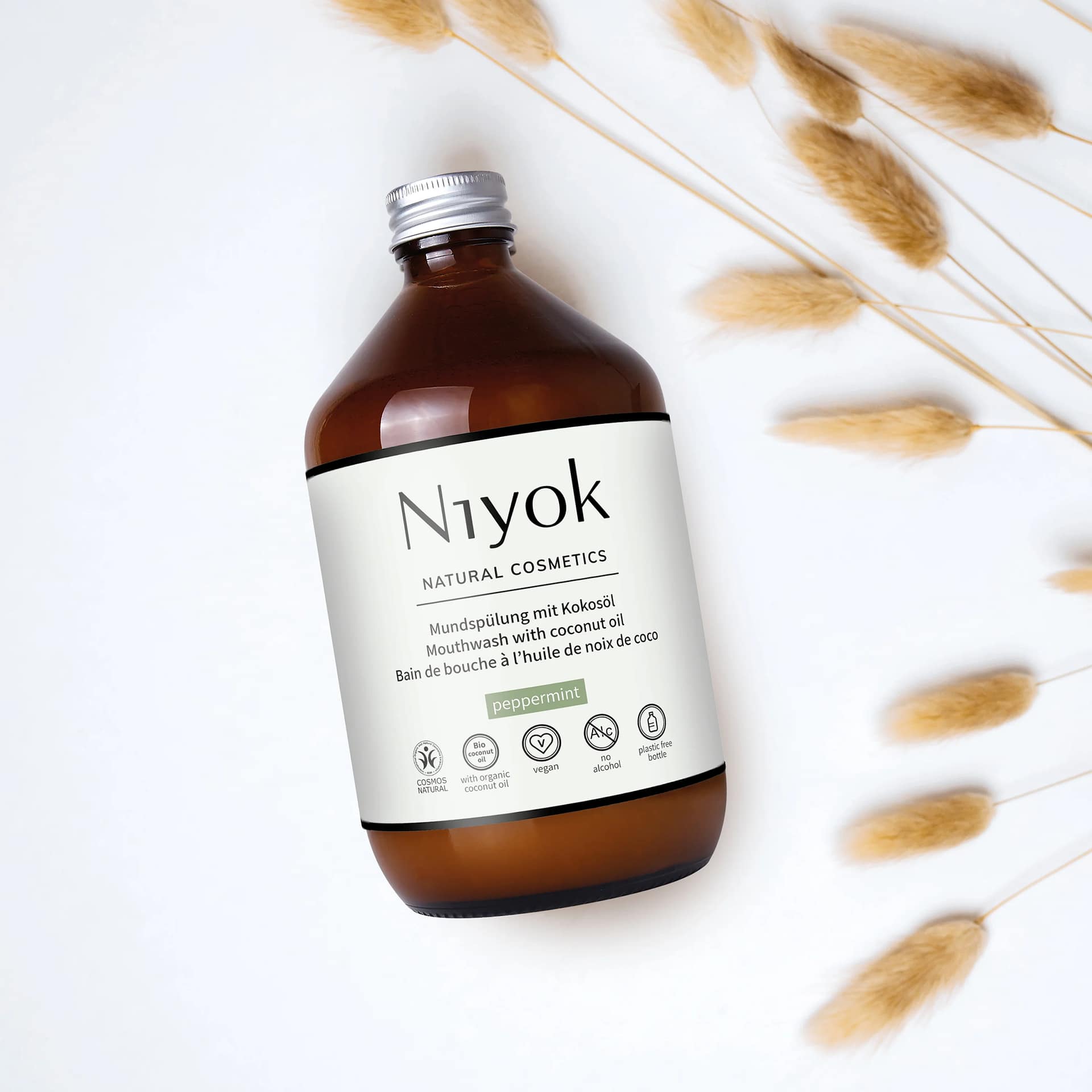 Elixir bucal com oleo de coco sabor hortela pimenta bio vegan 500ml Niyok capa Elixir bucal com Óleo de Coco de Hortelã-pimenta