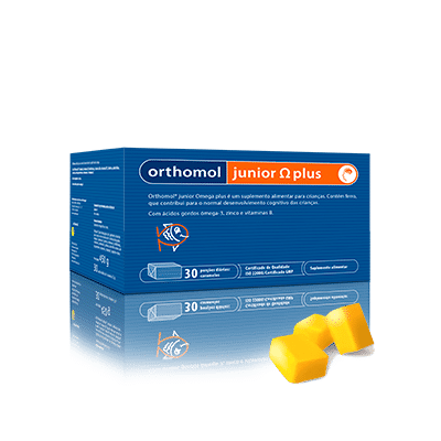 Orthomol Junior Omega Plus, suplemento alimentar sem glúten, sem lactose