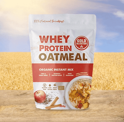 Whey Protein Oatmeal Maçã, Canela e Baunilha, com ingredientes biológicos, sem glúten