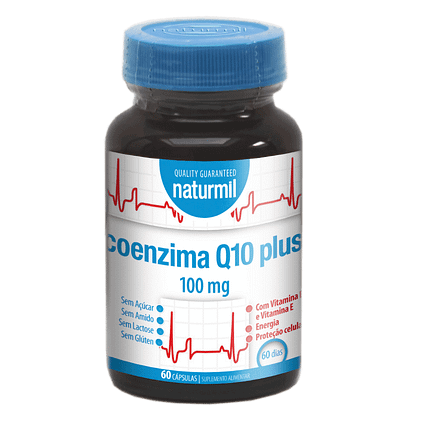 Coenzima Q10 Plus 100mg, suplemento alimentar sem açúcar, sem amido, sem glúten, sem lactose