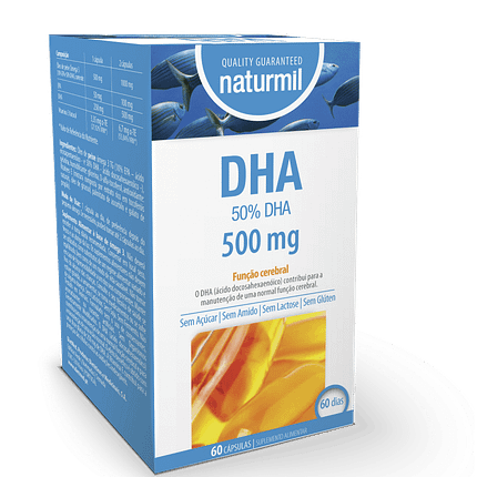 DHA 500 mg, suplemento alimentar sem glúten, sem lactose