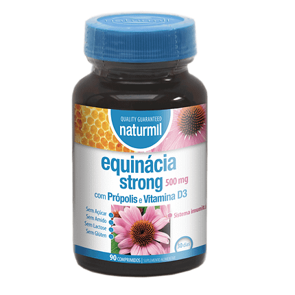 Equinácia Strong 500mg, sem açúcar, sem amido, sem glúten, sem lactose