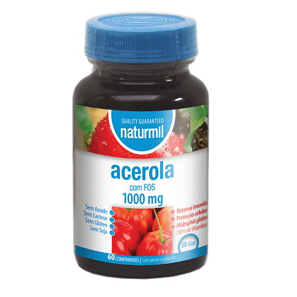 Acerola 1000mg, suplemento alimentar sem amido, sem glúten, sem lactose