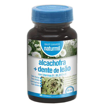 Alcachofra + Dente de leão, suplemento alimentar sem açúcar, sem glúten, sem lactose