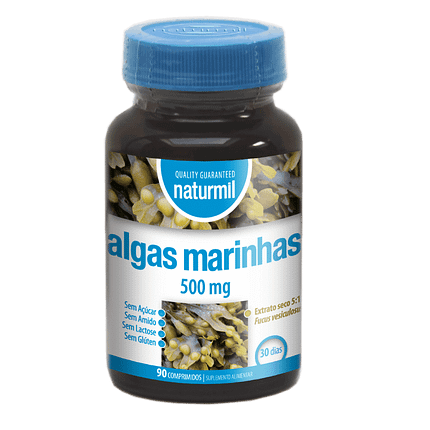 Algas Marinhas 500mg, suplemento alimentar sem açúcar, sem amido, sem glúten, sem lactose