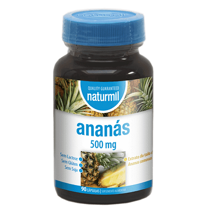 Ananás 500mg, suplemento alimentar sem glúten, sem lactose