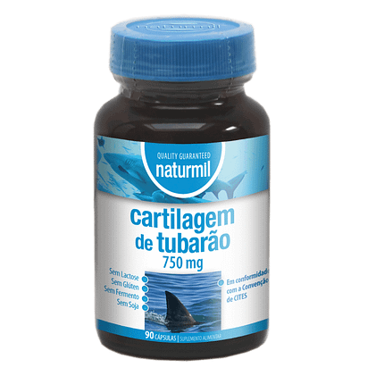 Cartilagem de Tubarão 750mg, suplemento alimentar sem glúten, sem lactose