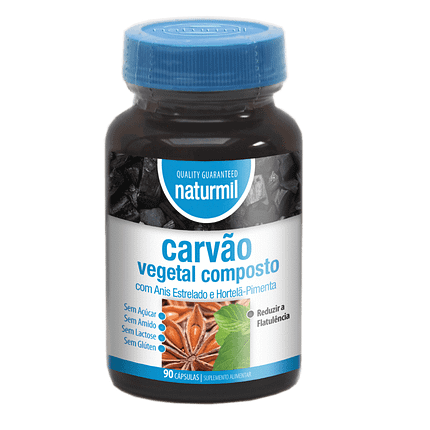 Carvão Vegetal Composto, suplemento alimentar sem açúcar, sem amido, sem glúten, sem lactose