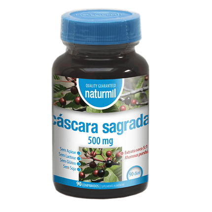 Cáscara Sagrada 500mg, suplemento alimentar sem açúcar, sem glúten, sem lactose, vegan