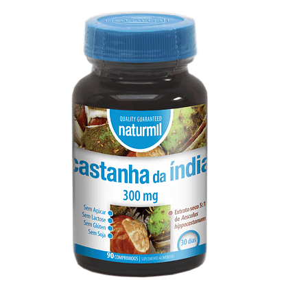 Castanha da Índia 300mg, suplemento alimentar sem açúcar, sem glúten, sem lactose, vegan