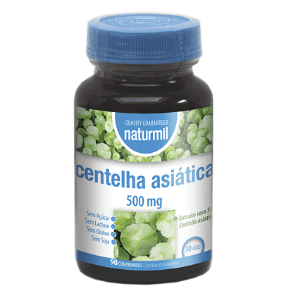 Centelha Asiática 500mg, sem açúcar, sem glúten, sem lactose, vegan