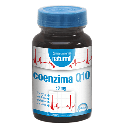 Coenzima Q10 30mg, suplemento alimentar sem açúcar, sem amido, sem glúten, sem lactose, vegan