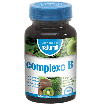 Complexo B, suplemento alimentar sem açúcar, sem amido, sem glúten, sem lactose