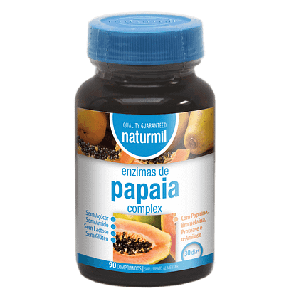 Enzimas de Papaia Complex, suplemento alimentar sem açúcar, sem amido, sem glúten, sem lactose, vegan