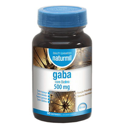 Gaba 500mg, suplemento alimentar sem açúcar, sem amido, sem glúten, sem lactose, vegan