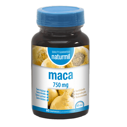 Maca 750mg, sem açúcar, sem amido, sem glúten, sem lactose, vegan