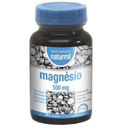 Magnésio 500mg, sem amido, sem glúten, sem lactose, vegan