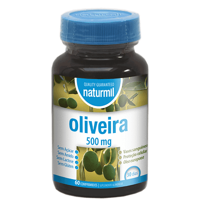 Oliveira 500mg, sem açúcar, sem amido, sem glúten, sem lactose, vegan