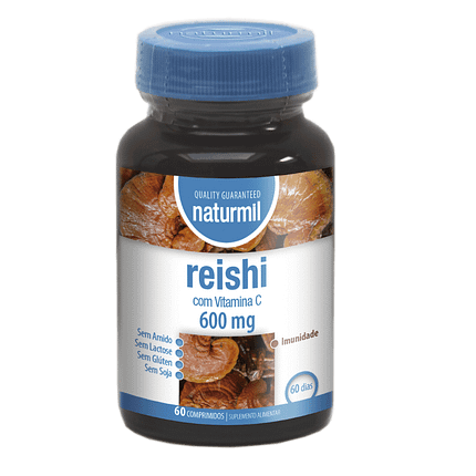 Reishi 600mg, sem amido, sem glúten, sem lactose, vegan