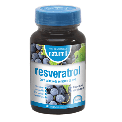 Resveratrol, suplemento alimentar sem açúcar, sem amido, sem glúten, sem lactose