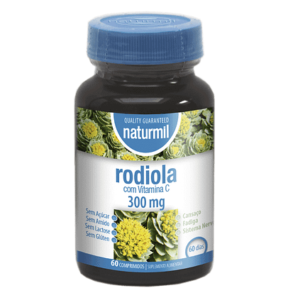 Rodiola 300mg, suplemento alimentar sem açúcar, sem amido, sem glúten, sem lactose, vegan