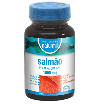 Salmão, suplemento alimentar sem açúcar, sem amido, sem glúten, sem lactose