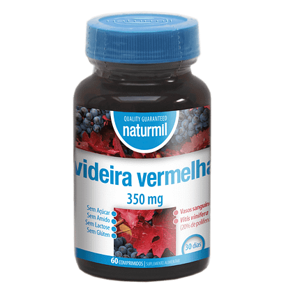 Videira Vermelha 350mg, suplemento alimentar sem açúcar, sem amido, sem glúten, sem lactose, vegan