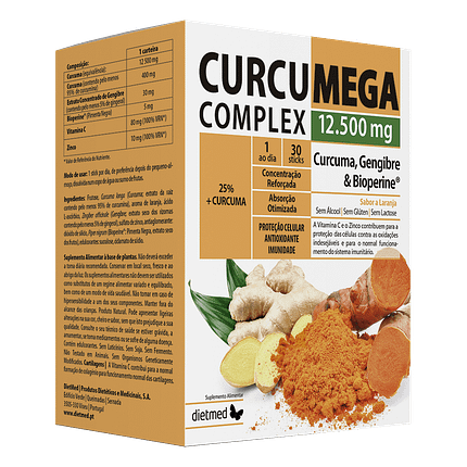Curcumega Complexo 12.500 mg, suplemento alimentar sem glúten, sem lactose
