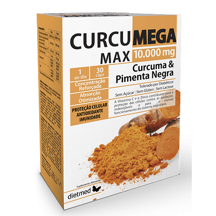 Curcumega Max 10.000 mg, sme açúcar, sem glúten, sem lactose