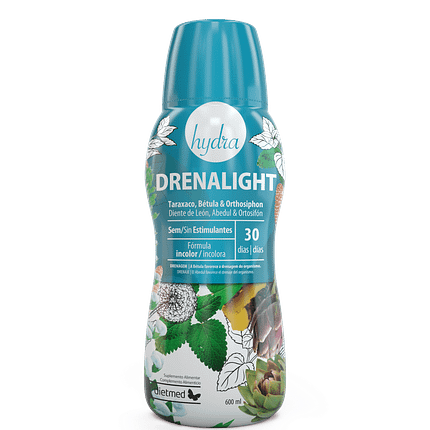 Drenalight Hydra, sem açúcar, sem álcool, sem glúten, sem lactose, vegan