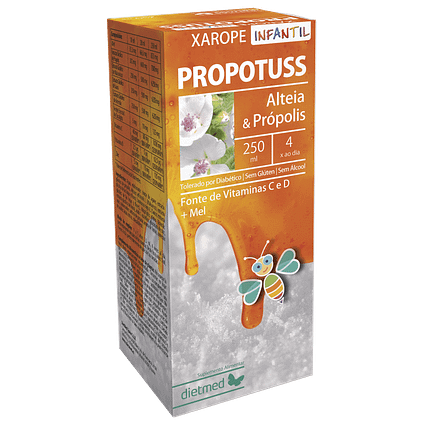 Propotuss Xarope Infantil, suplemento alimentar sem álcool, sme amido, sem glúten, sem lactose
